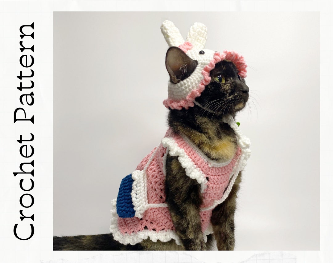 Crochet Pattern Dress for Cats, Easter Bunny Ear Hat for Cats