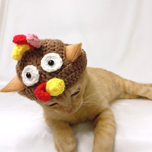 Handmade Cat Turkey Hat with Chinstrap and Ear Opening - Thanksgiving Pet Accessory, Halloween Dog Costume