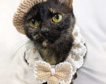 French Beret Hats for Your Fashionable Cat, Bowtie Cat Collar, Cat Accessories, Pet Costume