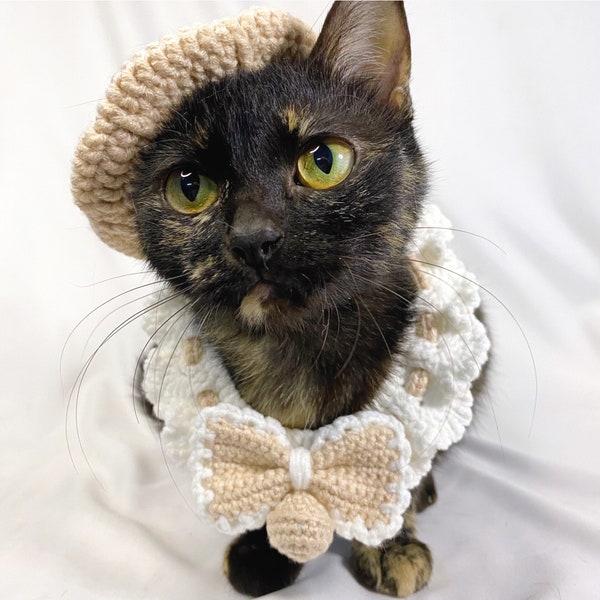 French Beret Hats for Your Fashionable Cat, Bowtie Cat Collar, Cat Accessories, Pet Costume