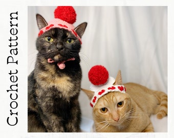 Crochet Pattern: Heart Cat Hat, Valentines Day Hat for Cat, Valentines Day Cat Accessories, crochet Valentines idea of cats