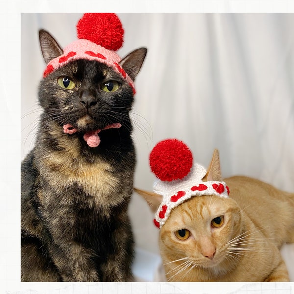 Crochet Pattern: Heart Cat Hat, Valentines Day Hat for Cat, Valentines Day Cat Accessories, crochet Valentines idea of cats