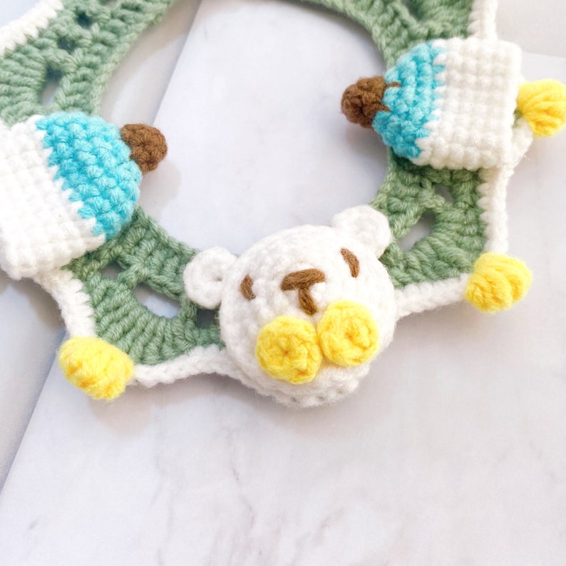 Crochet Bear Cat Collar With Straps, Crochet Pet Collar, Pure Color Collars for Cat, Cat and Dog