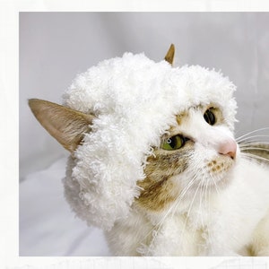 Crochet Pattern: Bucket hat for cats, PDF instructions for cat winter costume with chin straps / ear holes, crochet idea of cats
