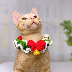 Christmas Cat Collar With Bell - Crochet Pet Collar for the Holiday Season