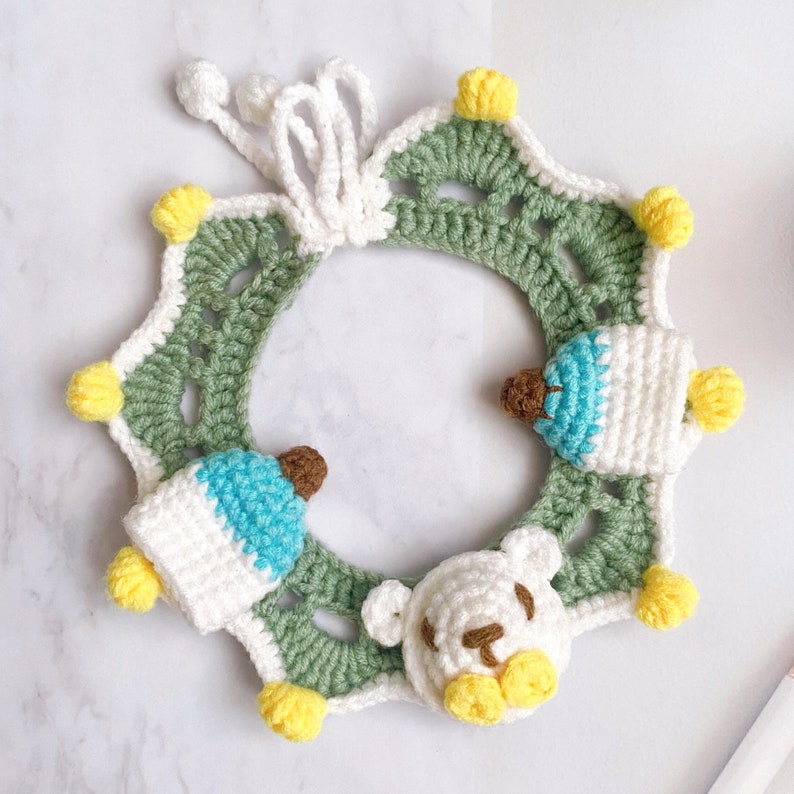 Crochet Bear Cat Collar With Straps, Crochet Pet Collar, Pure Color Collars for Cat, Cat and Dog