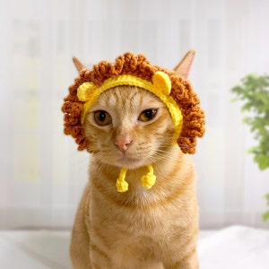 Lion Hat For Cats, Crochet Funny Lion Cat Hat with Ear Holes, Cat Hats For Cats, Cat Clothing, Pet Costumes, Pet Fashion,Lover Pets image 1