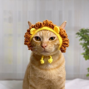 Lion Hat For Cats, Crochet Funny Lion Cat Hat with Ear Holes, Cat Hats For Cats, Cat Clothing, Pet Costumes, Pet Fashion,Lover Pets image 3