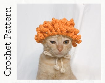 Crochet Pattern: Clown Hat For Cats, PDF instructions for clown hat costume with chin straps, Perfect for Pet Halloween Costumes