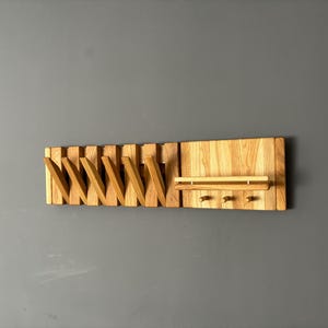 Oak wood Wall Mounted Piano Coat Rack,Flip down wall coat rack, Coat rack wall mount, Wooden wall hanger,  Oak wood rack.