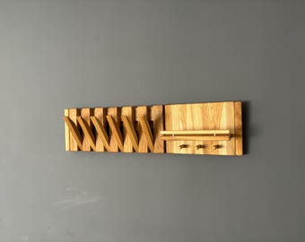 Oak Wood Piano Coat Rack: Flip Down Wall Mount Hanger