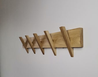 Solid Oak Wood Coat Rack: Modern Werall Mounted Clothes Hanger.