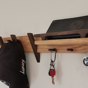 Oak wood rack /Entryway rack organizer shelf,  / Wall mounted coat rack / Oak  Wall coat rack with shelf entryway with dark hooks/