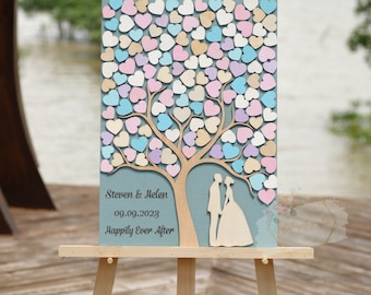 3D Love Tree Wedding Guest Book Alternative Tree Wood Custom Colors 3D Tree Guest Book Hearts Leaves Rustic Wooden Tree Of Life Hearts Leave