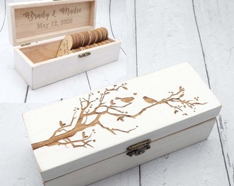Personalized Wedding Guest Book, Personalized Keepsake Memory Box, Wooden Rustic Wedding Wish Box Guest Book Alternative Drop in Heart Box