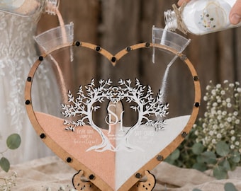 Rustieke zandceremonieset bruiloft eenheid met aangepaste paarfoto voor huwelijksceremonie zandgieteenheid set, kaars unity alternatief