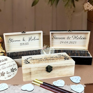 Livre d'or personnalisé en forme de coeur - Boîte souvenir de mariage avec coeurs - Boîte mémoire pour mariage rustique, cadeau pour couple, coffret cadeau