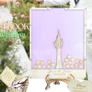Rapunzel Quinceañera Guest Book Alternative Sweet 16 Tower Drop Box Sign In Fairytale Princess Guestbook for 16th Birthday