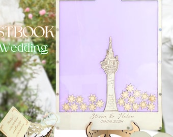 Rapunzel Quinceañera Guest Book Alternative Sweet 16 Tower Drop Box Sign In Fairytale Princess Guestbook for 16th Birthday