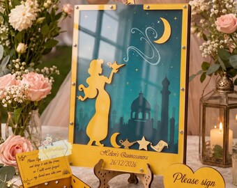 Arabian Nights Sweet 15 Guest Book Alternative, Mystical Princess Drop Box Frame, Magic Lamp Quinceanera Decor, Custom Star Token Sign In