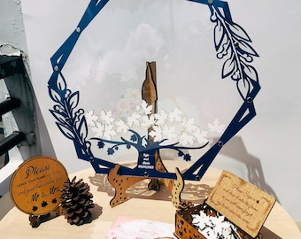 Wooden Wedding Signs For Wedding Memory Box Hexagon Shape Custom Guest Book Hemp Leaf Wedding Guest book Wedding Anniversary Gifts By Year