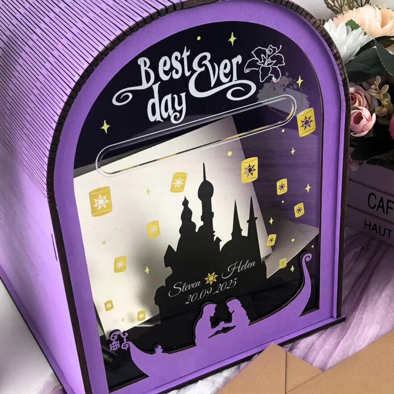 A photo showing the card box from a side angle, highlighting its depth.