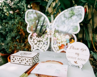 Regalos de quinceañera para niña, decoración para fiesta de cumpleaños de 16 años, regalo de cumpleaños dorado para mis quince, libro de visitas, letrero de mariposa para fiesta de cumpleaños, único