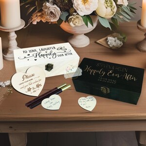 Personalized Heart Wedding Wishes Box – Guest Book Alternative with Wooden Hearts, Advice and Wishes Box, Keepsake Box, Memory Box