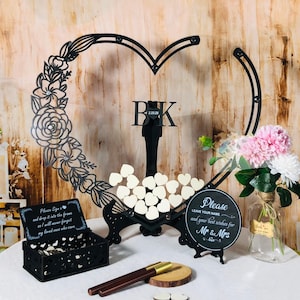 Zwarte bloemen hart gastenboek rustieke bruiloft gastenboek houten drop box aangepaste bruiloft aandenken uniek gastenboek alternatief gepersonaliseerd