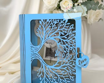 Wooden Book Shaped Keepsake Box With Hidden Storage Romantic Memory Holder For Wedding Anniversary Engagement And Sentimental Gifts
