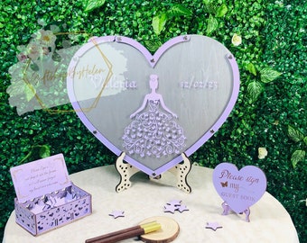 Custom Sweet 16 Guest Book Quinceanera Alternative, Wooden Heart Guest Book for Mis Quince Sweet 16th Birthday XV Anos Quinceanera Decor
