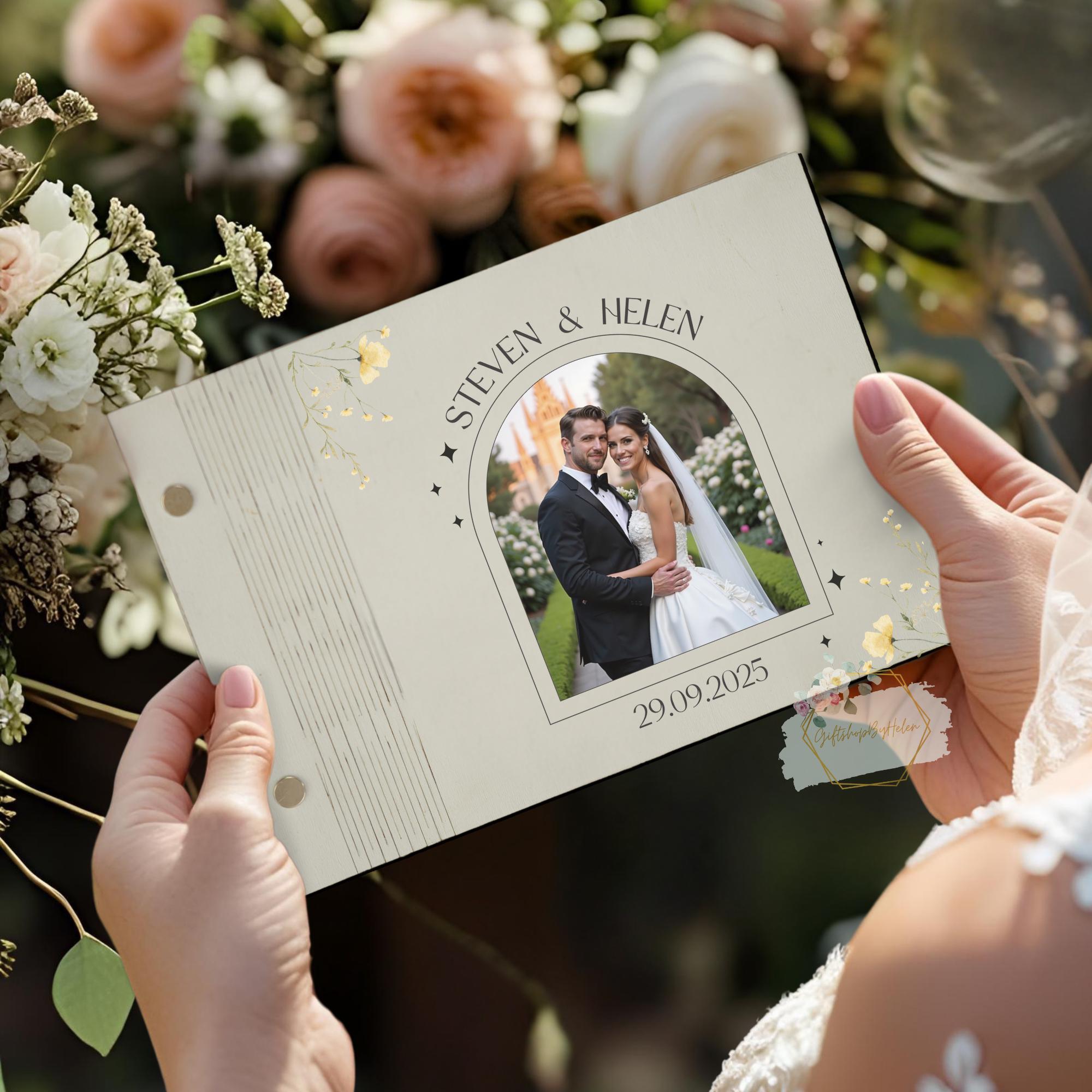 Engraved Wooden Photo Guest Book