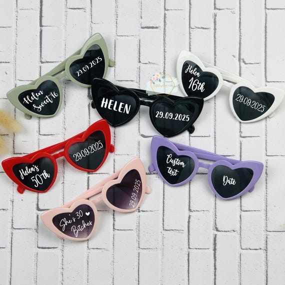 Personalized Heart Sunglasses Custom Favors Gifts for Quinceañera