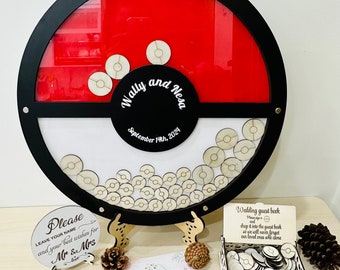 Libro de firmas para bodas con temática de Pokébola, libro de firmas de Pokébola Negra, alternativa al libro de firmas de Pokébola para el Sr. y la Sra. Buzones de entrega