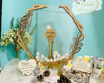 Transparent Hexagon Guestbook Wedding Gift, Wedding Guest Book, Beautiful Hexagon Wedding Guest Book Alternative Sign With Hearts