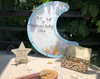 Baby Shower Guest Book Alternative Moon 1st Birthday Guestbook Wooden Baby Shower Gift Newborn Baby Gift Baby Show Woodland Baby Shower Star