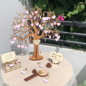 Libro degli ospiti per matrimonio con cuori e albero dei desideri, decorazioni nuziali boho rustiche, cartello nuziale personalizzato, regalo di anniversario, libro degli ospiti con albero genealogico.