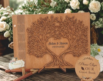 Libro Degli Ospiti Per Matrimonio In Legno Personalizzato – Design Albero, Rustico, 80 Pagine, Scegli Colore E Dimensioni (Large 22,9x30,5 Cm) - 2