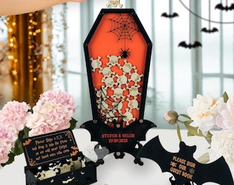 Halloween Coffin Shaped Guest Book Alternative for Gothic Wedding Unique Sign In Drop Box Spooky Wedding Gift or Dark Till Death Theme Decor
