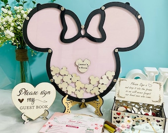 1st Birthday Guest Book Alternative Wooden Mouse Baby Shower Birthday Heart Guest Book Sign In Mouse Wedding Guest Book Birthday For Bride