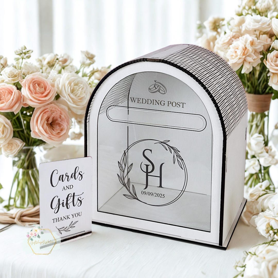 Floral Wedding Card Box With Slot – Custom Acrylic and Wooden Keepsake ...