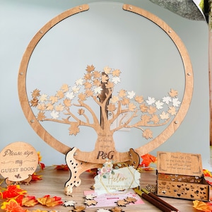 AHORN & BLÄTTER Hochzeitsgästebuch Alternative, Baum Hochzeitsgästebuch, Holz Transparent Gästebuch, Baum im Kreis Hochzeitsgästebuch