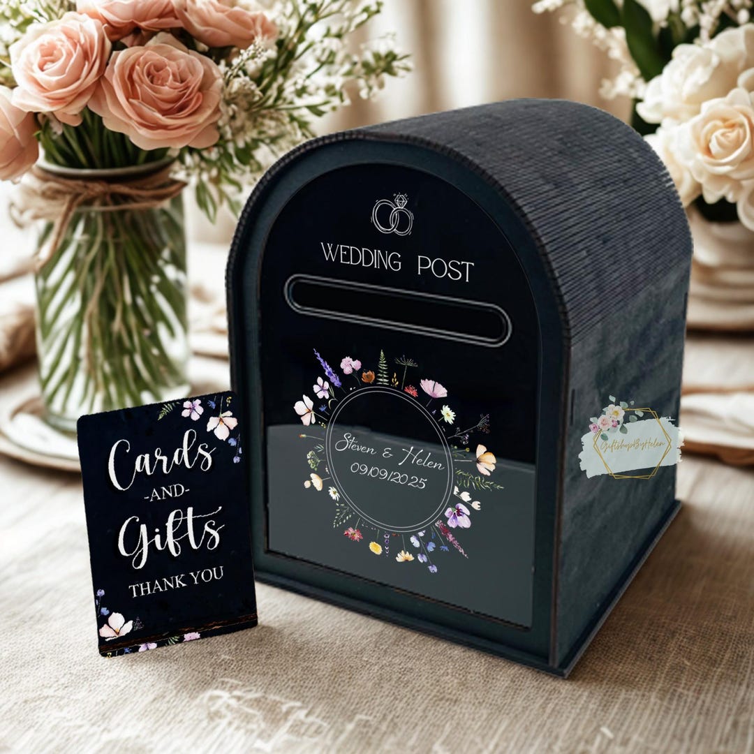 Custom Wedding Card Box With Floral Design, Personalized Acrylic and ...