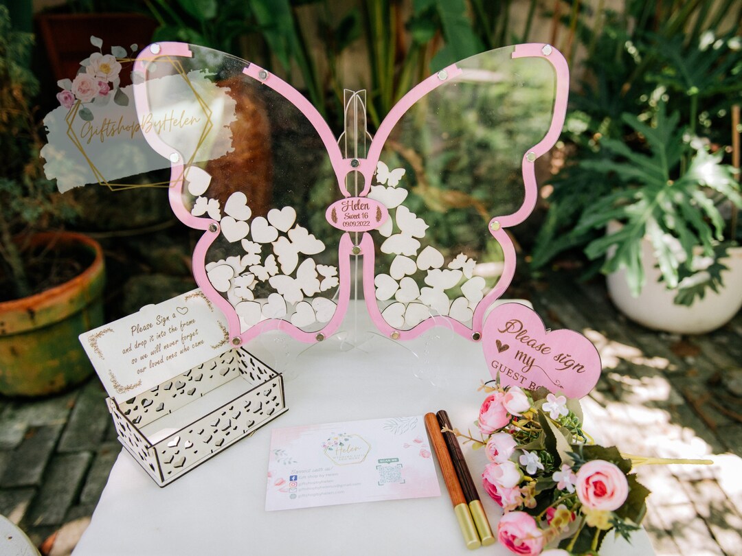 Butterfly Guest Book Custom Sweet 16 Birthday Mis Quince Butterfly 15th Wedding Unique Guest