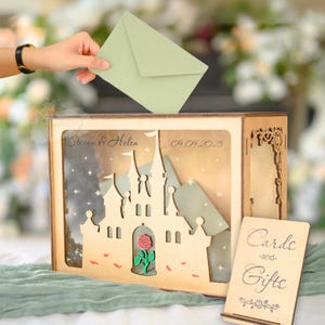 Caja de madera personalizada para tarjetas de boda, ideal para decoración rústica, con ranura para tarjetas y sobres, ideal para guardar tarjetas y regalos.