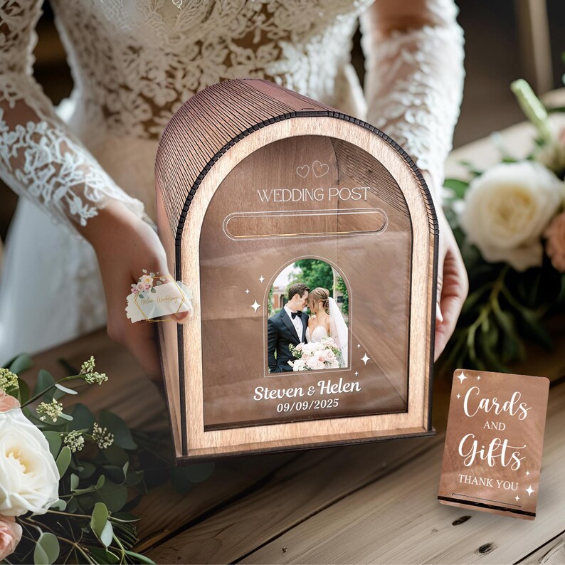 Personalized Wedding Card Box With Slot – Floral Wooden Keepsake Box ...