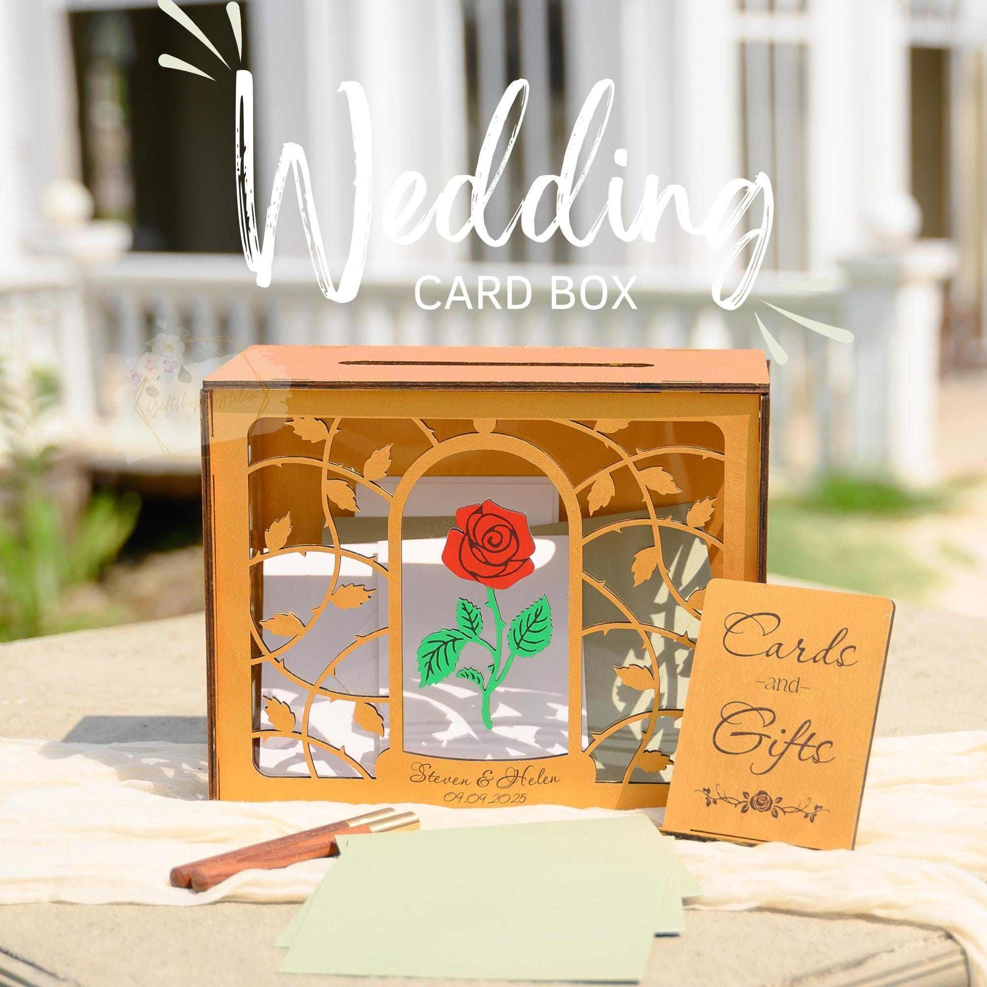 Wooden Wedding Card Box Custom Tale as Old as Time, Card Box With Slot ...
