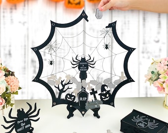 Libro de visitas personalizado para boda de Halloween, alternativa, libro de visitas de madera con telaraña espeluznante, tablero de registro con decoración gótica personalizada y regalo de recuerdo.