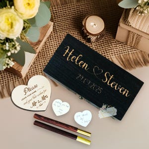 Libro degli ospiti in legno a forma di cuori, libro degli ospiti per matrimonio in legno inciso, scatola dei ricordi rustica per il libro degli ospiti per la festa nuziale