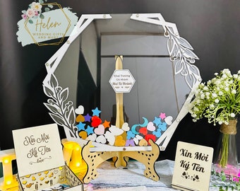HEXAGON GUEST BOOK, Hexagon Drop Box, Modern Hexagon Guest Book, Unique Hexagon Guest Book, Clear Wedding Guestbook Alternative Sign